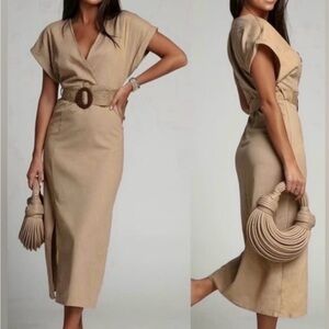 Mango belted linen midi dress size 10